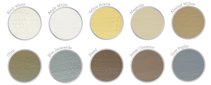 Range of colors available for Ecolap Cladding shown in swatches.