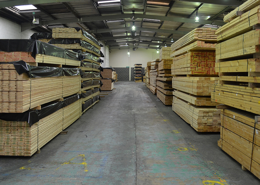 Wideshot of various timbers stacked neatly and accordingly